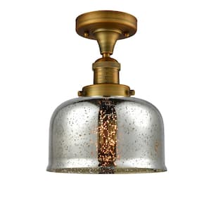 Bell 8 in. 1-Light Brushed Brass Semi-Flush Mount with Silver Plated Mercury Glass Shade