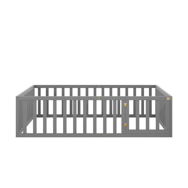 URTR Queen Size Wood Daybed Frame with Fence, Queen Floor