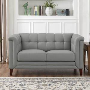 Arvo 61.5 in. Silver Gray Top Grain Leather 2-Seater Loveseat with Removable Cushions