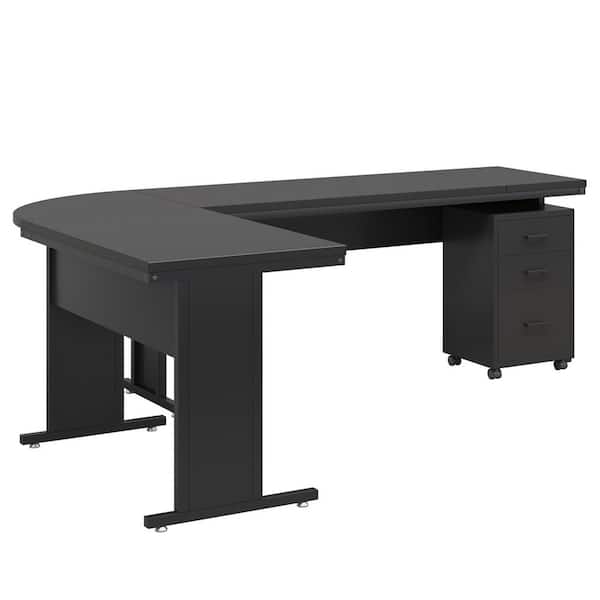 BYBLIGHT Capen 83 in. L-Shaped Black Wood 3-Drawer Executive Desk