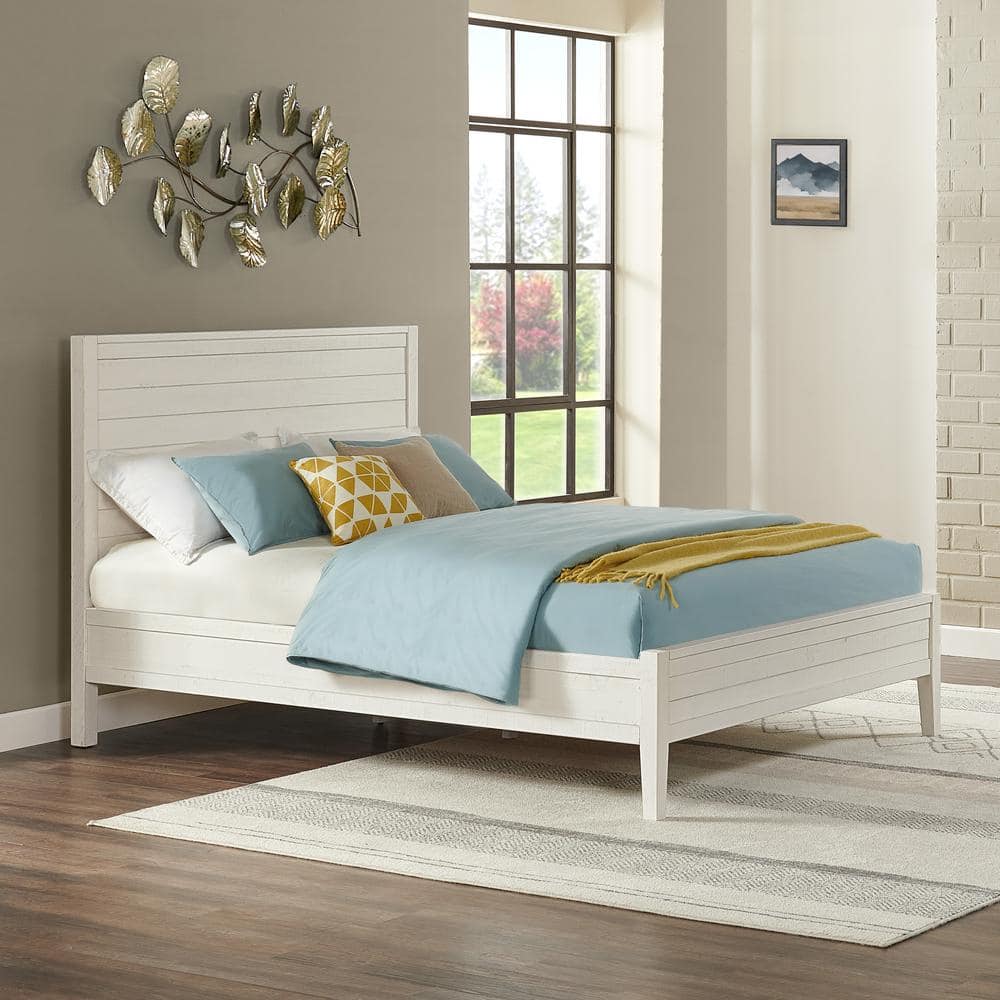 Arden Panel Driftwood White Wood Frame Queen Platform Bed