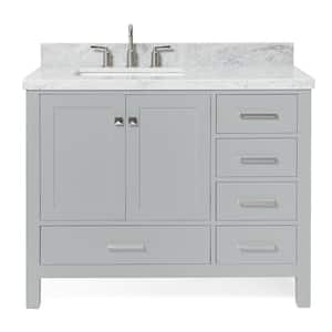 Cambridge 43 in. W x 22 in. D x 36 in. H Bath Vanity in Grey with Carrara White Marble Top