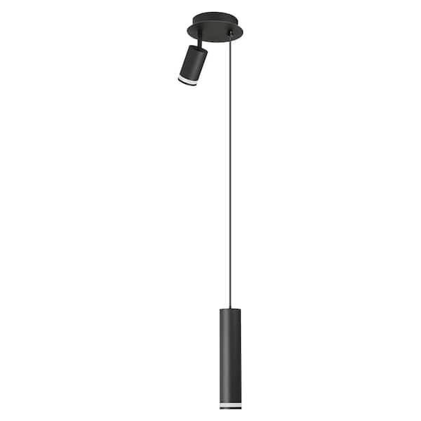 PUDO 6 in. 2-Light Cylinder Linear LED Black Pendant Light with Adjustable and Spotlight