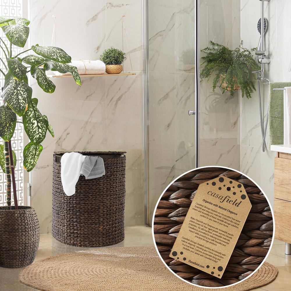 Espresso Wicker Half-Moon Laundry Hamper with Lid