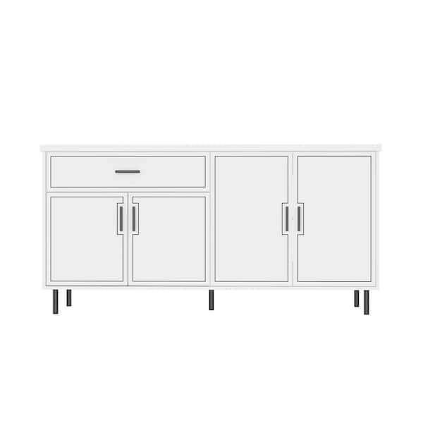 FUFU&GAGA 63 in. W x 18.9 in. D x 31.5 in. H in White Wooden Ready to Assemble Floor Bath/Kitchen Cabinet with 3-Shelf 1-Drawer