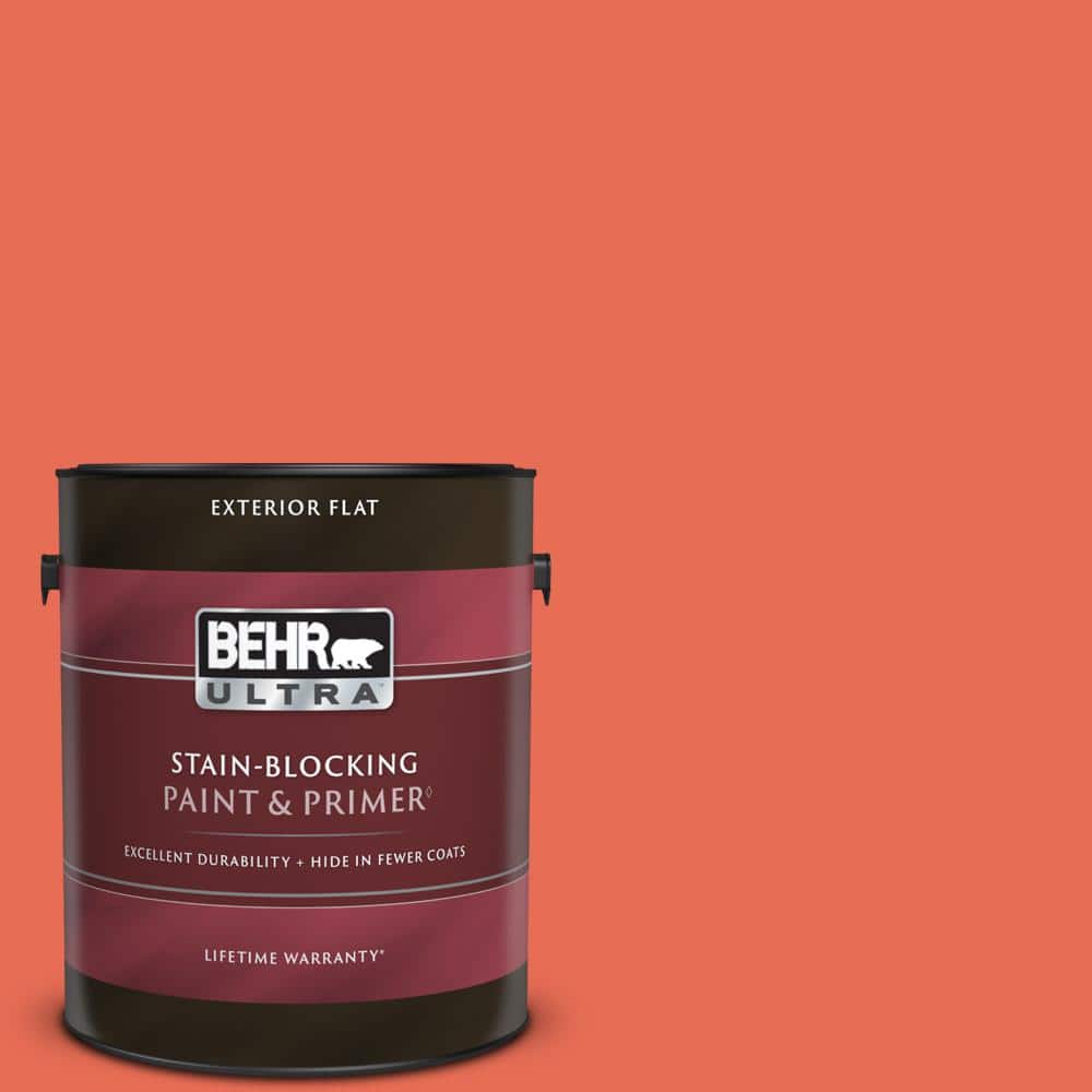 BEHR ULTRA 1 gal. 190B6 Wet Coral Flat Exterior Paint & Primer 485301
