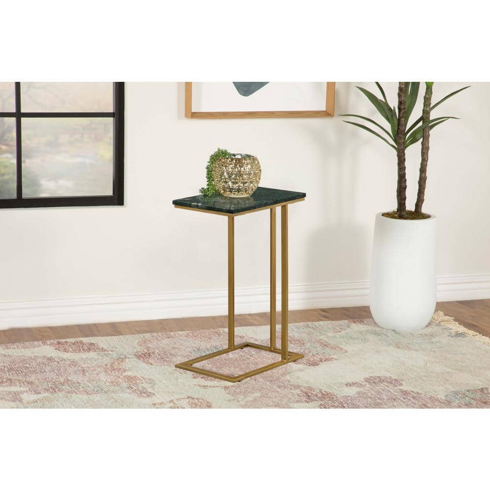Green Marble Top Gold Iron Accent Table