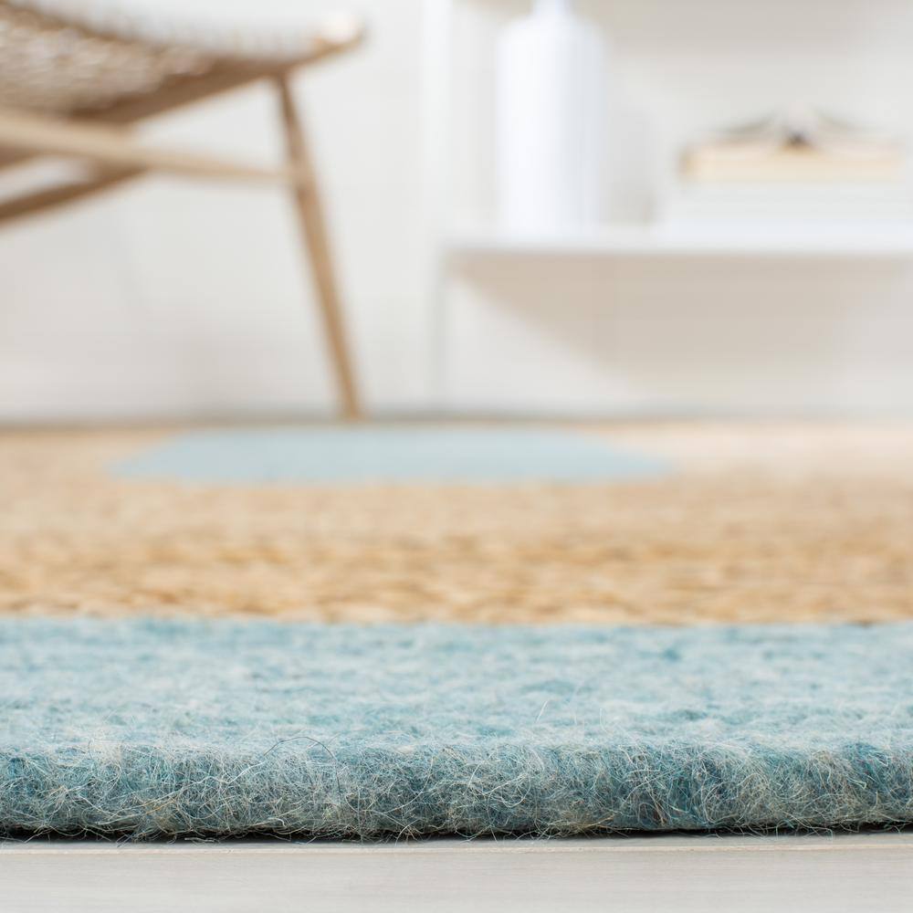 Handmade Blue and Natural Oval Braided Wool Cotton Rug 5' x 7'