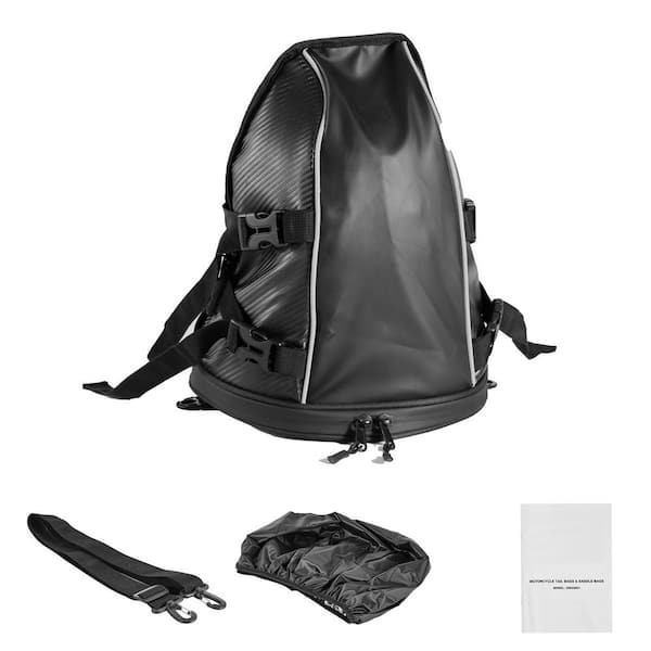 Motorcycle Tail Bag, 10 L Black Motorcycle Rear Seat Bag with Waterproof Rain Cover, Motorbike Backpack Handbag