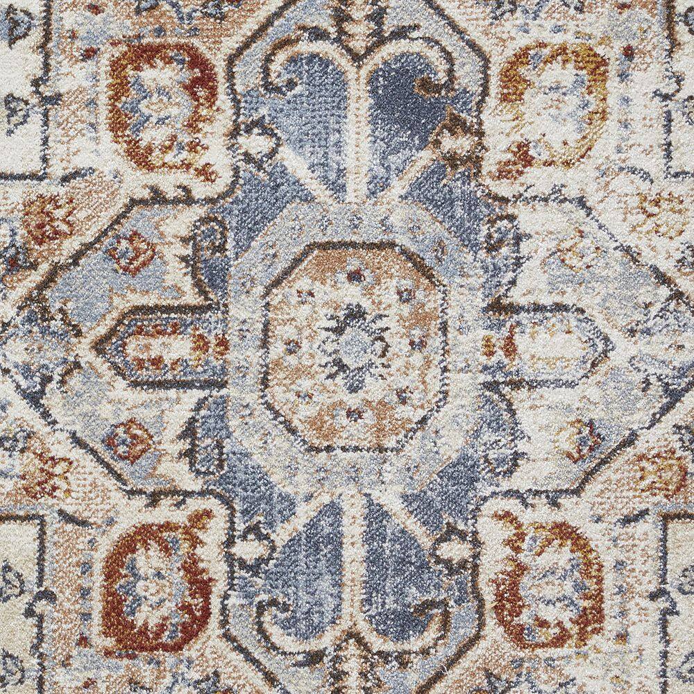 Cream and Blue 6' x 9' Synthetic Oriental Area Rug