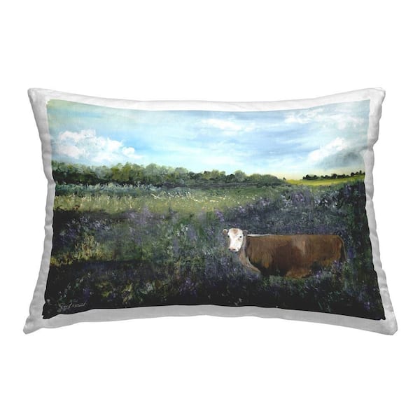 Stupell Industries Cow in Vast Meadow Green Print Polyester 14 in. x 20 in. Throw Pillow