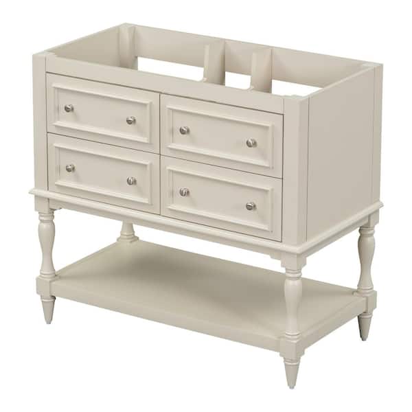 Zeus & Ruta 35.5 in. W x 17.8 in. D x 33 in. H Bath Vanity Cabinet without Top in Beige with 4- Drawers and Open Shelf