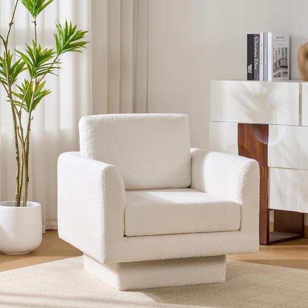 Foster Cream Modern Upholstered Boucle Swivel Accent Armchair