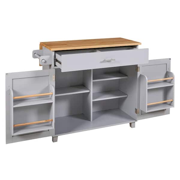 grossag Gray Wood 39 in. Kitchen Island with Drawer and Internal Storage Rack, Adjustable Shelf