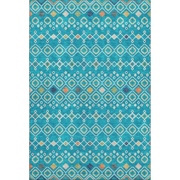 Addison Rugs Mayfield Premium Machine Washable Abstract AMF938 Teal 3 ft. x 5 ft. Area Rug