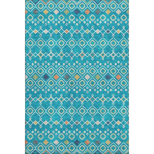 Addison Rugs Mayfield Premium Machine Washable Abstract AMF938 Teal 8 ft. x 10 ft. Area Rug