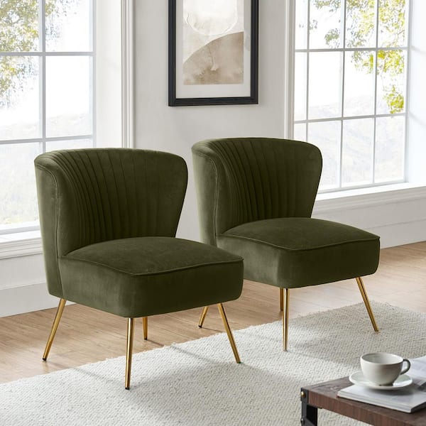 Monica Modern Moss Velvet Comfy Living Room Side Chair Set of 2 with Golden Metal Legs