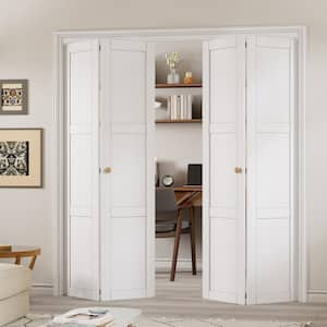 72 in. x 80 in. 3 Lite Solid Core Panel White Primed Composite MDF Interior Closet Bi-Fold Door with Hardware Kit