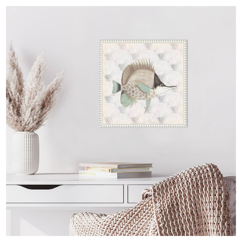 Neutral Vintage Fish III Canvas Wall Art with White Floater Frame