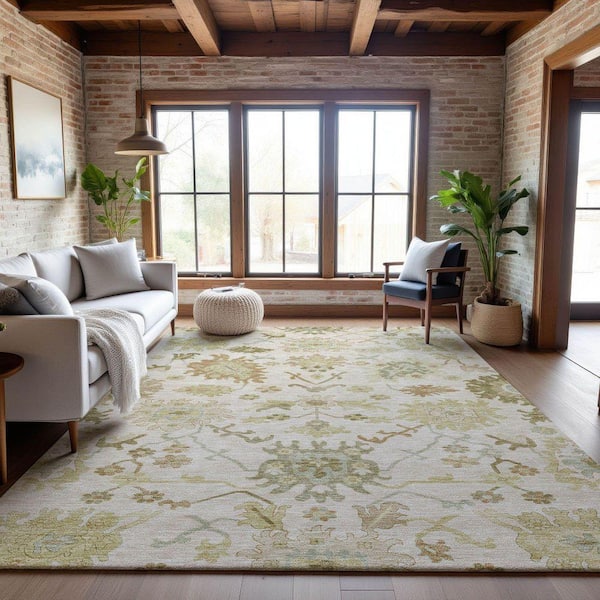 Mayfield Premium Machine Washable Abstract AMF1150 Ivory 5 ft. x 7 ft. 6 in. Area Rug