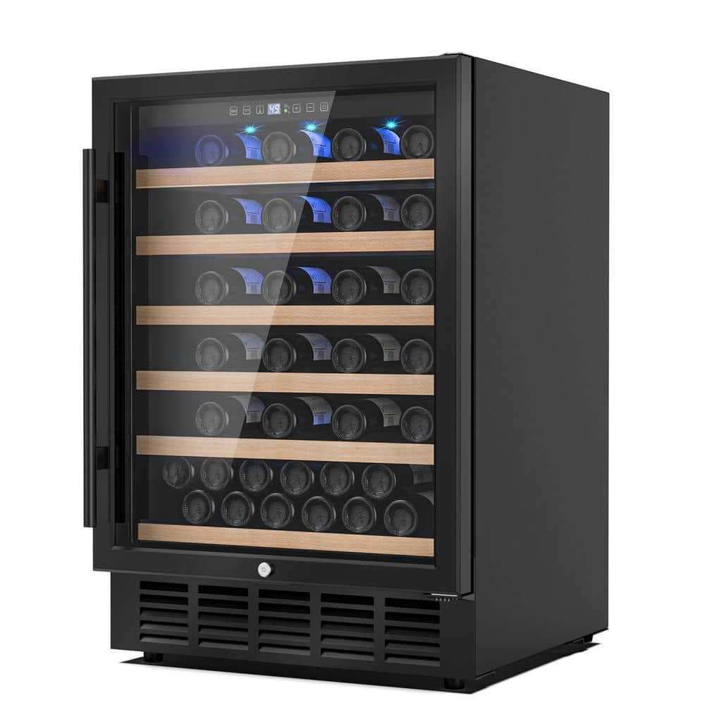 Mojgar Single Zone Cellar Cooling Unit in Black 24 in. Wine Cooler, 51 Bottle Wine Refrigerator with Removeable Shelves