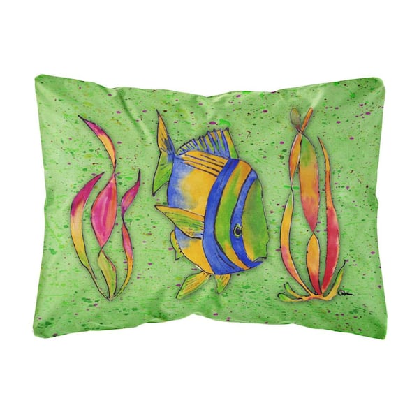 Caroline's Treasures 12 in. x 16 in. Multi-Color Lumbar Outdoor Throw Pillow with Tropical Fish on Green