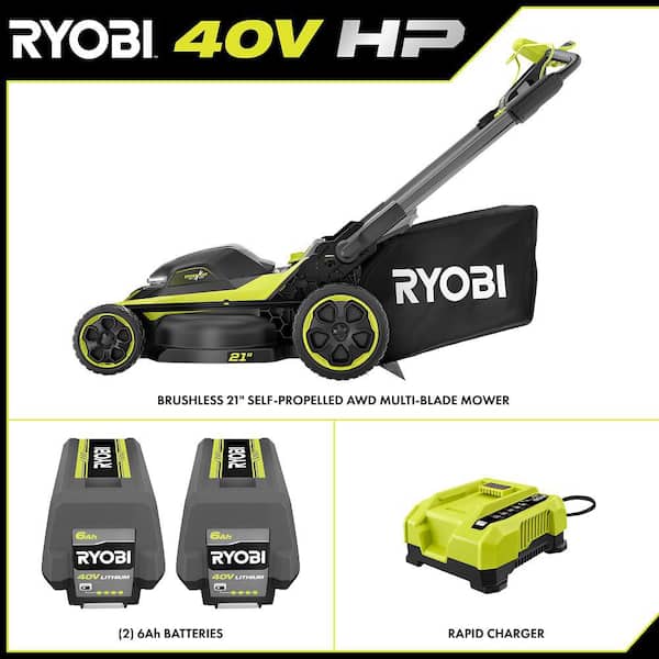 40V HP 21 in. Brushless Cordless Cross Cut Self-Propelled All Wheel Drive Mower w/ (2) 6.0 Ah Batteries & Charger