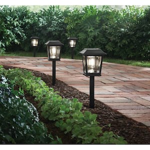 10 Lumens Craftsman Black Integrated LED Outdoor Solar Path Light with Faux Retro Edison Bulb (4-Pack)