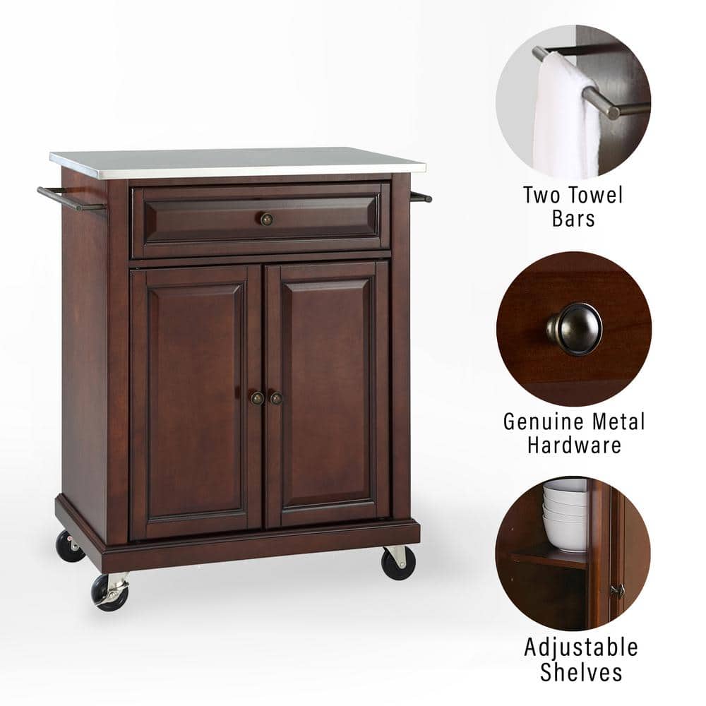 Mahogany Stainless Steel Top Kitchen Cart with Storage