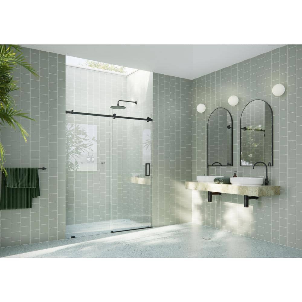 Astro 78" Frameless Glass Sliding Shower Door with Matte Black Hardware
