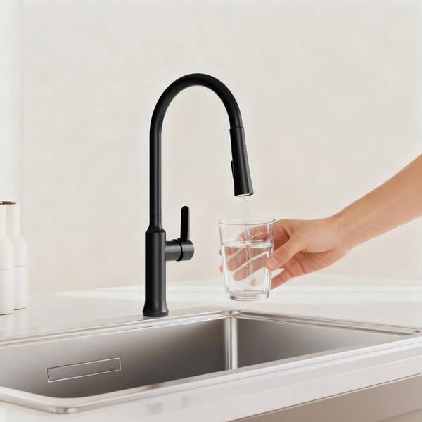 GRANDJOY 18 in. H Spout 360° Swivel Single Handle Pull Out 2