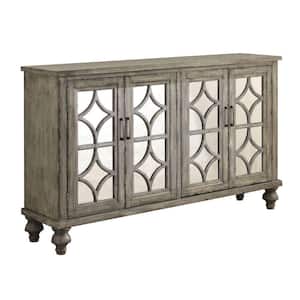 60 in. Weathered Gray Rectangle Wood Top Console Table with 4 Door