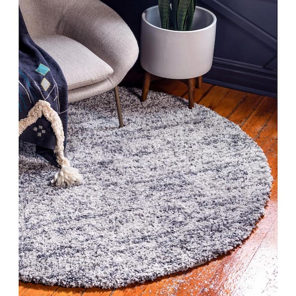 Hygge Shag Misty Gray 3 ft. 3 in. x 3 ft. 3 in. Round Rug