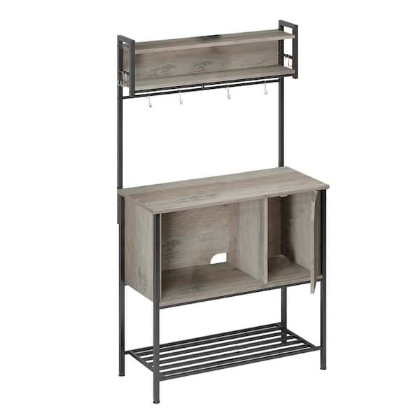 Bestier 60 in. Tall Gray Modern Multifunctional Hutch with Hanging Hooks