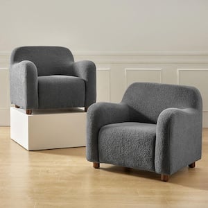 William Modern Grey 35 in. Wide Boucle Upholstered Armchair with Solid Wood Legs Set of 2