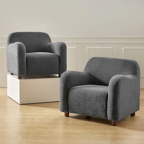 JAYDEN CREATION William Modern Grey 35 in. Wide Boucle Upholstered Armchair with Solid Wood Legs Set of 2