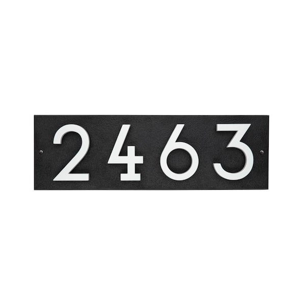 Floating Stand-Off 4-Number Horizontal Sign, Black /w/ White Modern Font Numbers