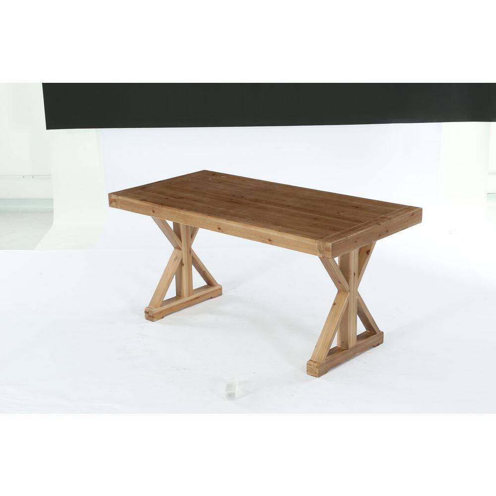 Brown Solid Wood 63 in. Rectangle Pedestal Base Dining Table Seats 4, Farmhouse Kitchen Table with Large Tabletop