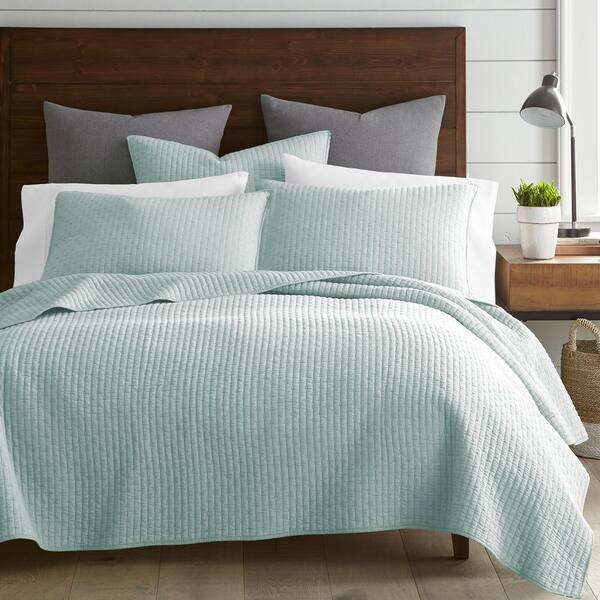 LEVTEX HOME Cross Stitch Blue Haze 2-Piece Solid Cotton Twin/Twin XL Quilt Set