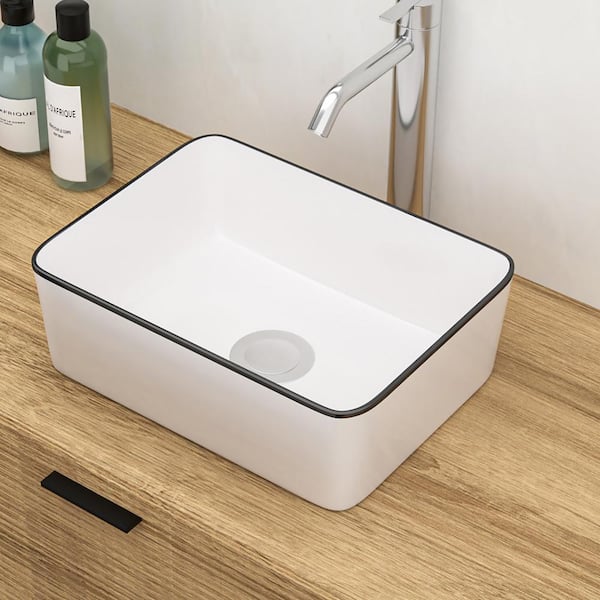 Staykiwi 16 in. Vessel Rectangular Bathroom Sink in White and Black Ceramic