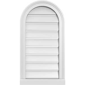 16 in. x 30 in. Round Top White PVC Paintable Gable Louver Vent Functional