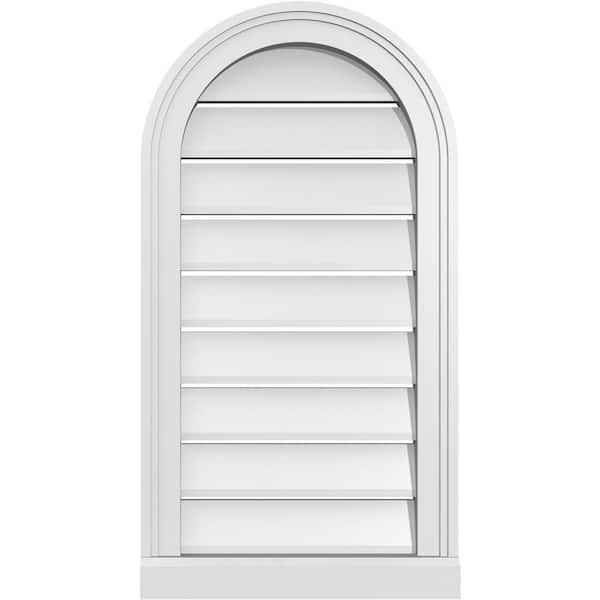 Ekena Millwork 16 in. x 30 in. Round Top White PVC Paintable Gable Louver Vent Functional