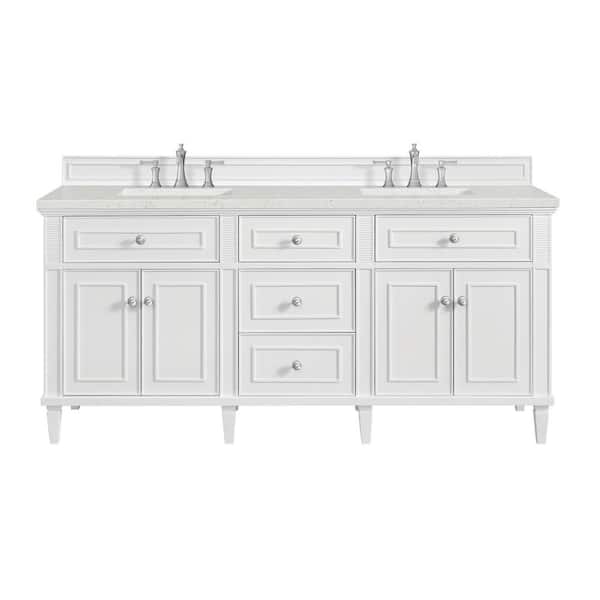 James Martin Vanities Lorelai 72.0 in. W. x 23.5 in. D x 34.06 in. H Double Bathroom Vanity in Bright White with Lime Delight Quartz Top