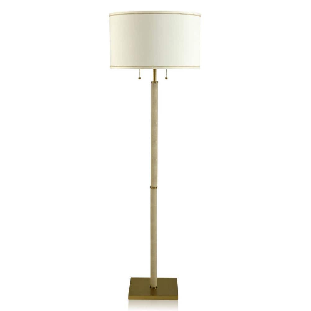 StyleCraft Shagreen 63 in. Leather, Metal, Dupioni Silk, Other Table Lamp for Living Room with White Silk Shade