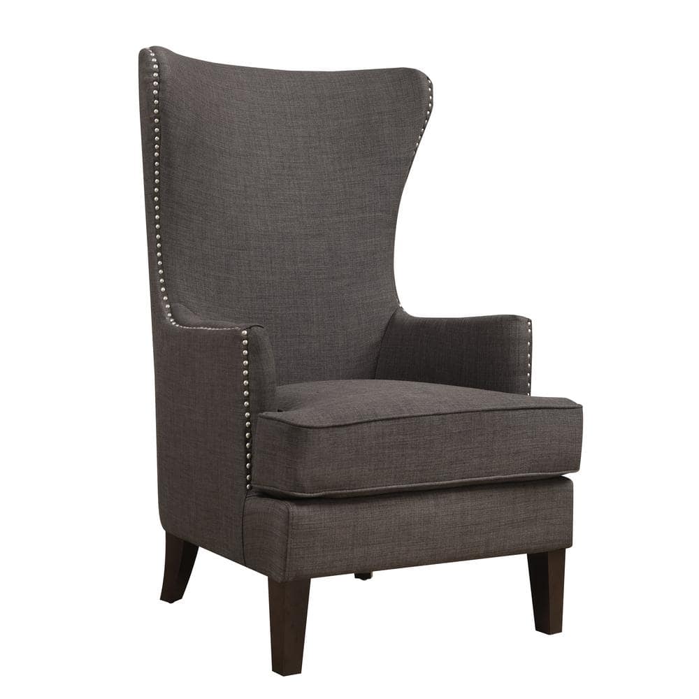 Heirloom Charcoal Gray Wood Accent Chair with Studded Trim