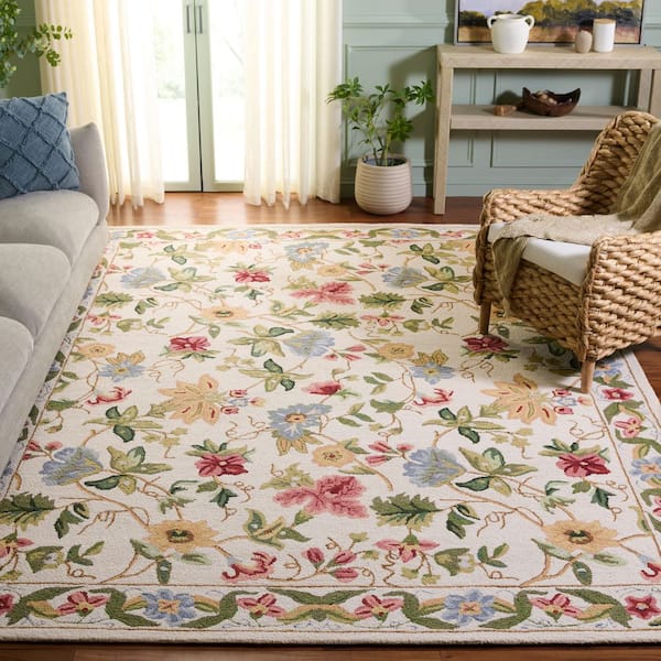 Chelsea 11 ft. x 15 ft. Ivory Gradient Border Floral Area Rug