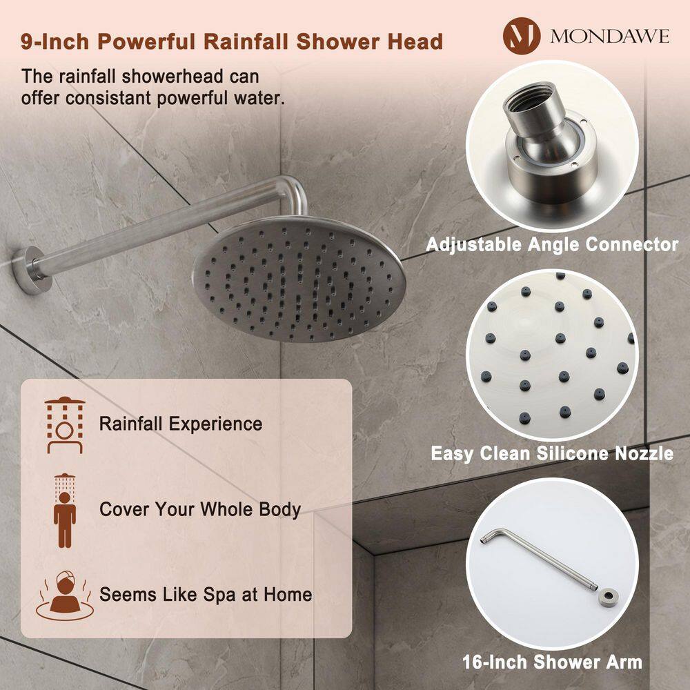 Brushed Nickel Adjustable Height Rainfall Shower System with Handheld