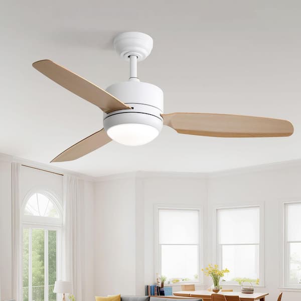 46 in. Indoor Integrated LED White Ceiling Fan With Light Kit and Remote Control, Reversible Motor