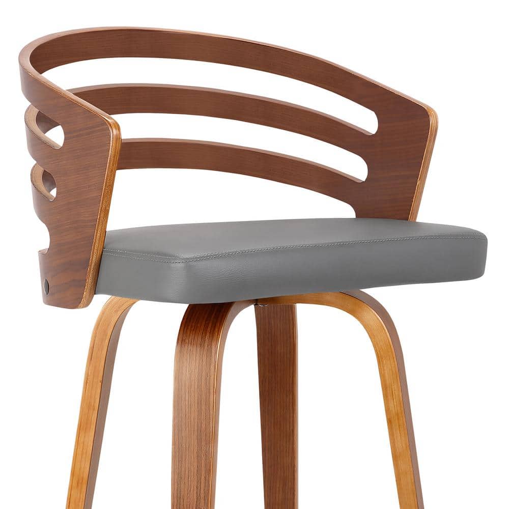 Jayden Gray Faux Leather and Walnut Swivel Bar Stool