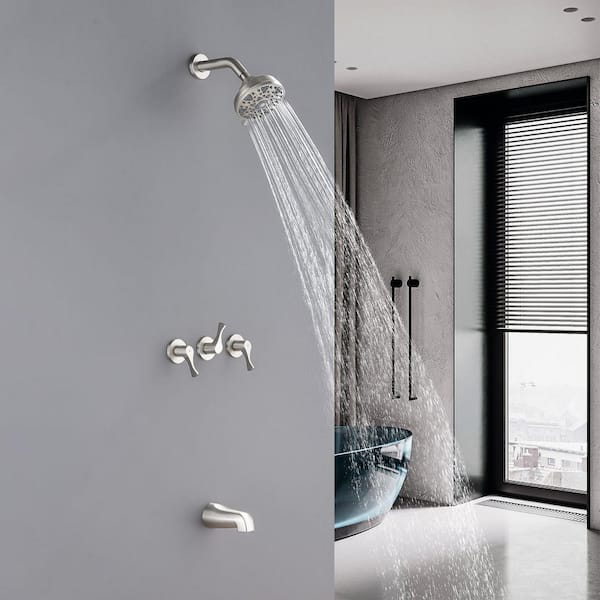 3-Handle 6-Spray Tub and Shower Faucet 2.5 GPM in Brushed Nickel Valve Included